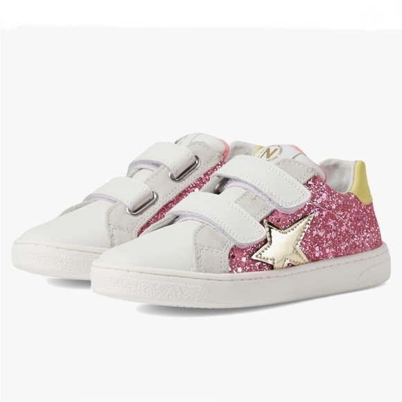 NWT Naturino Girl's Pinn Vl Sneaker in White/Fuchsia/Paglia - Picture 1 of 15
